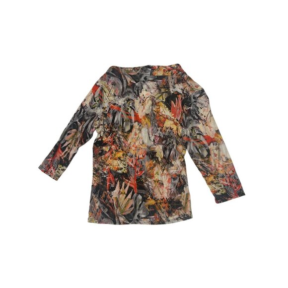 Peck & Peck Petite PS Multicolor Abstract Print 3/4 Sleeve V-Neck Top 1777 - Picture 2 of 5